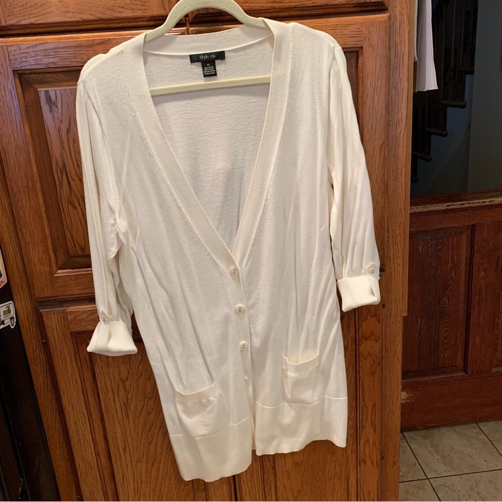 White 3/4 sleeve thin knit cardigan sweater by Style & Co.